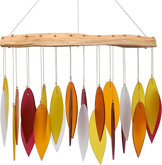 Blue Handworks Desert Sands Glass Chime, Sandblasted Glass and Found Wood Handcrafted Wind Chime
