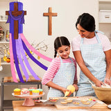 40 Inches Easter Christian Cross Windsock Decorations, Hanging Outdoor Religious Decor with Purple Streamers and Wooden Cross Design, Inspirational Wind Sock Ornament for Church, Outside Garden Yard