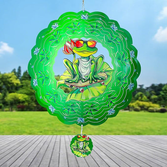 Frog Wind Spinners Outdoor Garden Decor for Outside - 12 Inch 3D Stainless Steel Metal Wind Spinners - Frog Gardening Gifts for Women, Yard Decorations Outdoor Hanging Decor