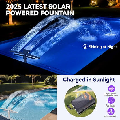 Pool Fountain with Lights for Above and Inground Pools, Dual-Layer Spray Solar Power Pool Waterfall Sprinkler Chiller Aerator, Water Fountain Swimming Pool Accessories (Light Gray)