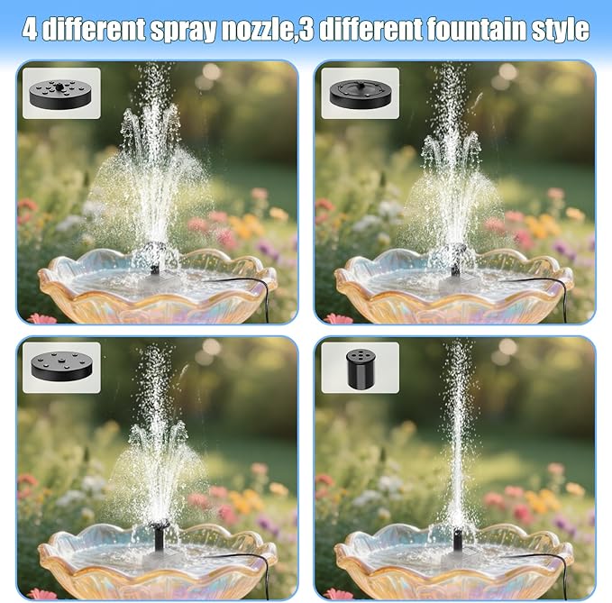 Solar Water Fountain for Bird Bath with Seperate Solar Panel 2W,Solar Fountain Pump for Pond,Water Feature Solar Water Pump