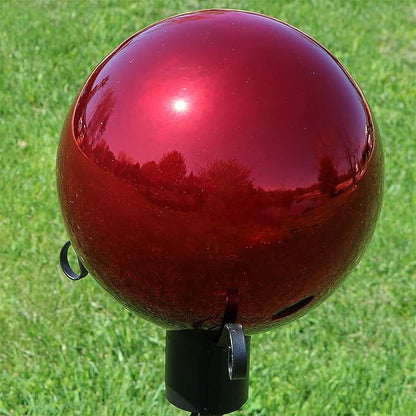 Sunnydaze 10-Inch Gazing Ball for Garden - Glass Gazing Globe with Mirrored Stainless Steel Finish - Red