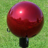 Sunnydaze 10-Inch Gazing Ball for Garden - Glass Gazing Globe with Mirrored Stainless Steel Finish - Red - Set of 2