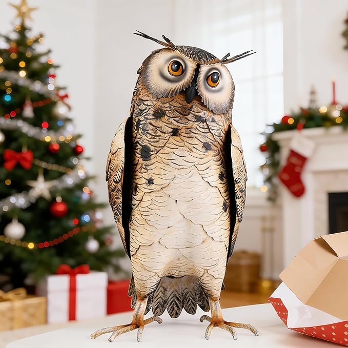 Shorayn Metal Owl Decor Garden Statue Outdoor Bird Yard Art Sculpture for Home Porch Patio Lawn Yard Decoration,Housewarming Birthday Gifts for Women