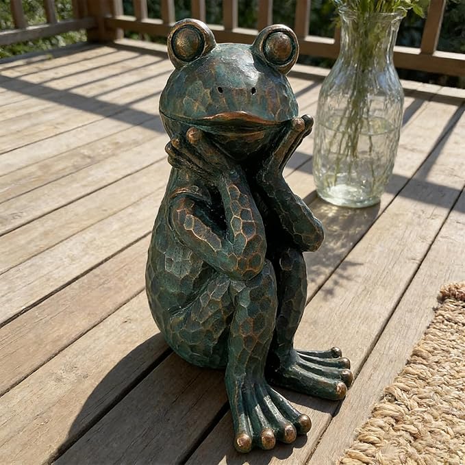 Meditation Frog Sculpture, 10" H 7.48" L Handcrafted Resin Zen Frog Statue, Suitable for Garden, Courtyard, Indoor and Outdoor Home Decoration