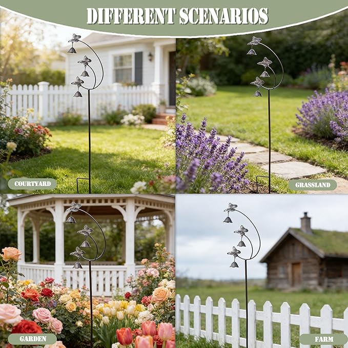 Gardens Metal Butterfly with Bells for Outside Yard Art，Decorative Garden Stakes