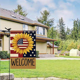 Spring Summer Garden Flag 12x18 Inch Patriotic Sunflower Welcome American Outdoor Stars Stripes Rustic Burlap Style Outdoor Yard Porch Lawn for Seasonal Americana Home Decor