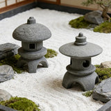 Miniature Pagoda Figurines Japanese Style Zen Garden Decor Set 2Pcs Waterproof Stone Lanterns for Bonsai Outdoor Garden Landscaping