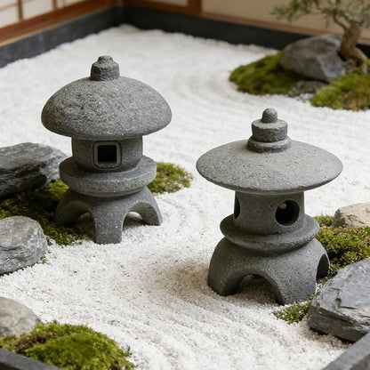 Miniature Pagoda Figurines Japanese Style Zen Garden Decor Set 2Pcs Waterproof Stone Lanterns for Bonsai Outdoor Garden Landscaping