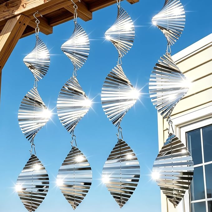 12PCS Stainless Steel Bird Deterrent Wind Spinners for Outside – Reflective Outdoor Bird Repellent Hanging Ornaments, Humane Pigeon Scarer for Yard Garden, Balcony, Patio, Roof & Window (12, Spiral)