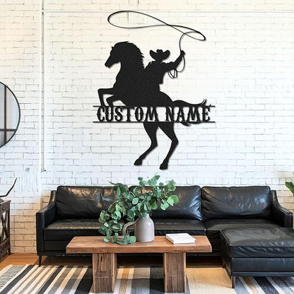 Personalized Cowboy Metal Sign, Custom Metal Name Sign, Rustic Cowboy Rodeo Wall Decor, Rustic Western Wall Art for Patio, Garage, Mancave