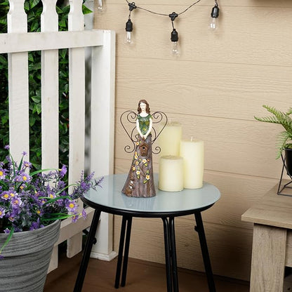 Alpine Corporation WQA1552 Floral Woodland Angel Holding Birdhouse Statue, Sentimental Decor for Garden & Patio, 12" H