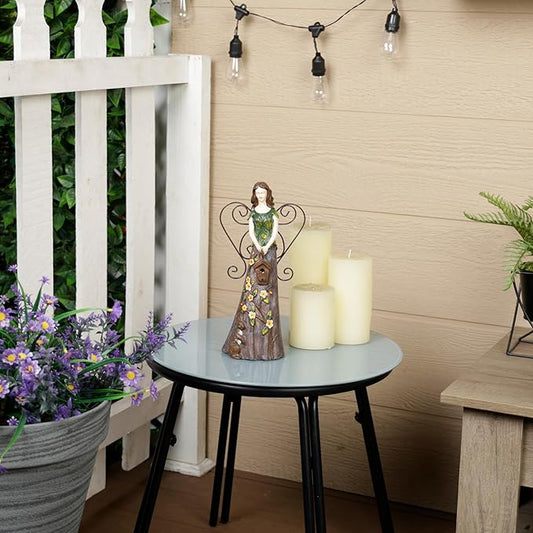 Alpine Corporation WQA1552 Floral Woodland Angel Holding Birdhouse Statue, Sentimental Decor for Garden & Patio, 12" H