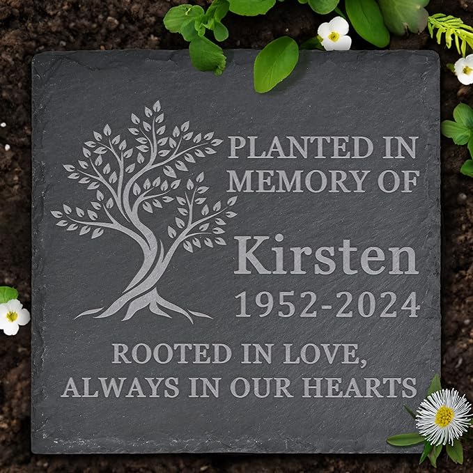 Memorial Garden Stone, Memorial Stone, Personalized Memorial Gifts, Sympathy Gifts for Loss of Loved One, Bereavement Gifts for Loss of Father Mother - Rooted in Love - Square