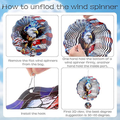 American Eagle Wind Spinner - 3D Stainless Steel Wind Spinners Outdoor Flag Pattern Ornaments Kinetic Spinning Art Hanging 250 Anniversary Patriotic Decor for Patio Lawn Garden Yard Balcony