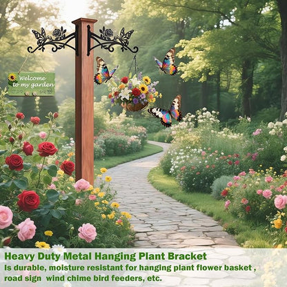 2 Pack Plant Hanger Hooks-12in Hanging Basket Hook-Heavy Duty Metal Wall Hanger with Butterfly Pattern-Plant Bracket for Outdoor & Indoor Hanging Plants,Bird Feeder,Lantern