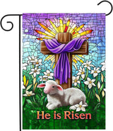 Christian Easter Garden Flag He is Risen Yard Flag Religious Easter Lamb Decor Stained Glass Cross Flag for Outside 12x18 Double Sided Lily Spring Outdoor Flag Small