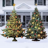 Geelin 2 Pcs Large Christmas Tree Sign Yard with Stake 2.62 ft Vintage Patio Lawn Decoration Outdoor Christmas Party Favor Ornament Garden Sign for Party Supplies(Vintage Tree)