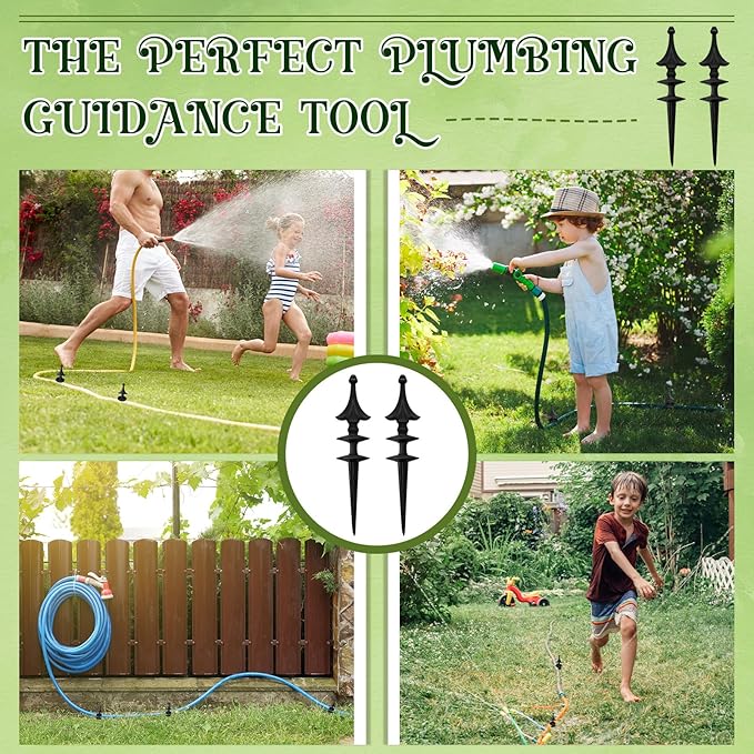 MorningRo 2 Pcs Garden Hose Guide Spike 12 Inch Heavy Duty Metal Hose Support Spike Aluminum Decorative Garden Stakes Protector to Keeps Flower Beds Plant Yard Lawn (Thatched Cranberries)