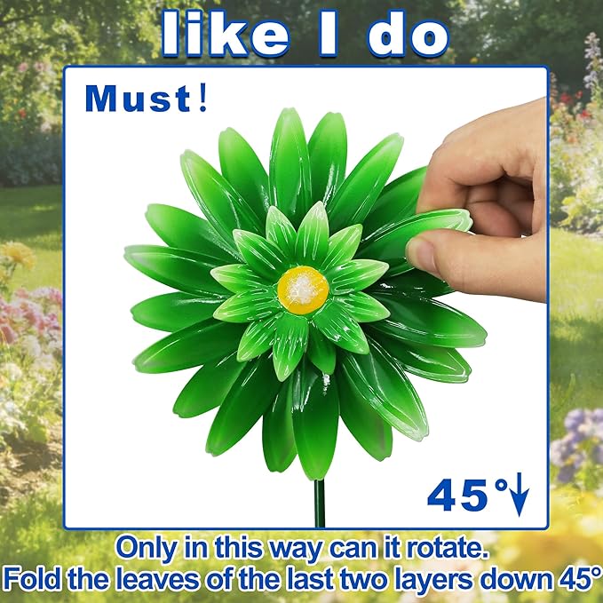 Metal Retro Flower Wind Spinner Art, Guangxie Yard Decorations Outdoor - 2 Pack for Outdoor, Patio, Backyard and Flower Bed Spring Decor (Yellow & Green)