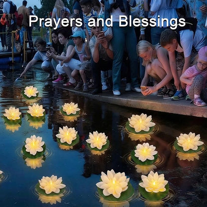 24PCS Lotus Floating Pond Lights, Warm LED LightsWaterproof Battery Powered, Floating Flowers for Pool Weddings Gardens Pond Parties Outdoor Decorations (White, 6", 4")
