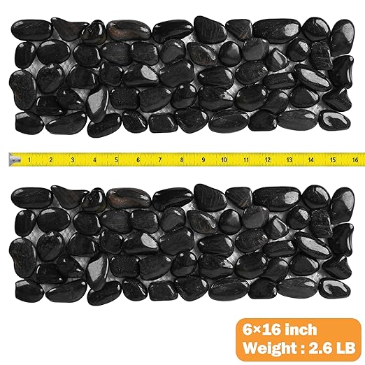 River Rock Stepping Stones Outdoor for Garden Walkway, 6 Pcs 16" L x 6" W Rectangle Shape Paver Step Stones Polished Pebble River Stone Mat for Yard Lawn Patio Pathway Walk Way - Black