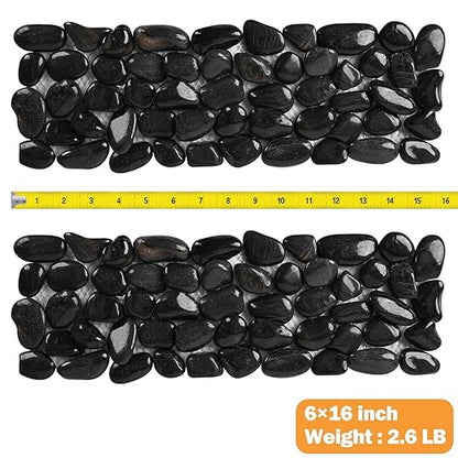 River Rock Stepping Stones Outdoor for Garden Walkway, 6 Pcs 16" L x 6" W Rectangle Shape Paver Step Stones Polished Pebble River Stone Mat for Yard Lawn Patio Pathway Walk Way - Black