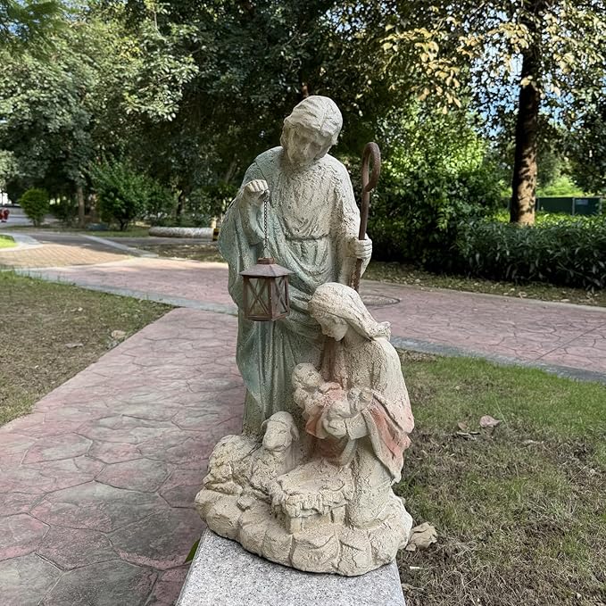 Holy Family Garden Statue Outdoor Sculpture H29inch Patio Yard Decorative Figurine Indoor Entryway Hallway Decoration