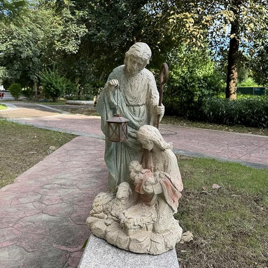 Holy Family Garden Statue Outdoor Sculpture H29inch Patio Yard Decorative Figurine Indoor Entryway Hallway Decoration
