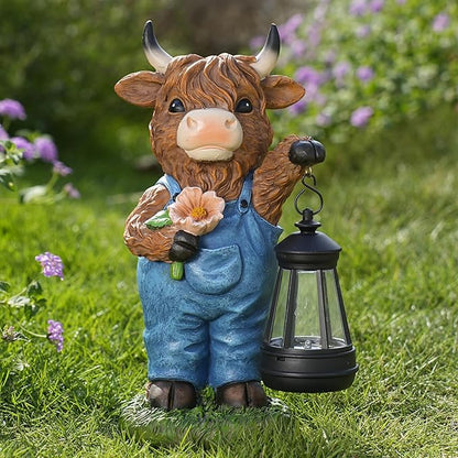 Garden Highland Cow Decor Solar Outdoor Statues - Solar Highland Cow Decor for Yard Garden Patio Lawn Ornaments,Hignland Cow Gifts for Mom,Grandma,Women