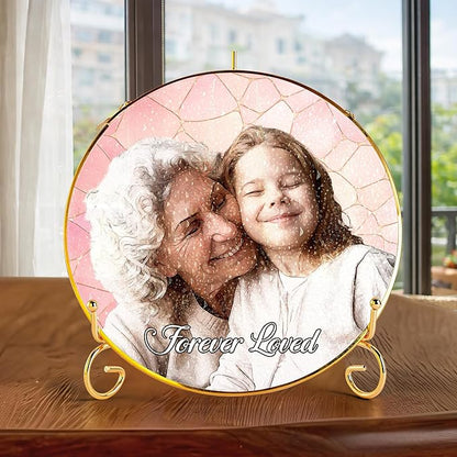 Personalized Grandma Stained Glass Suncatcher, Custom Stained Glass Window Hanging Picture for Mom, Customized Photo Gifts for Grandparents Family from Grandchildren Grandkids on Mothers Day Christmas
