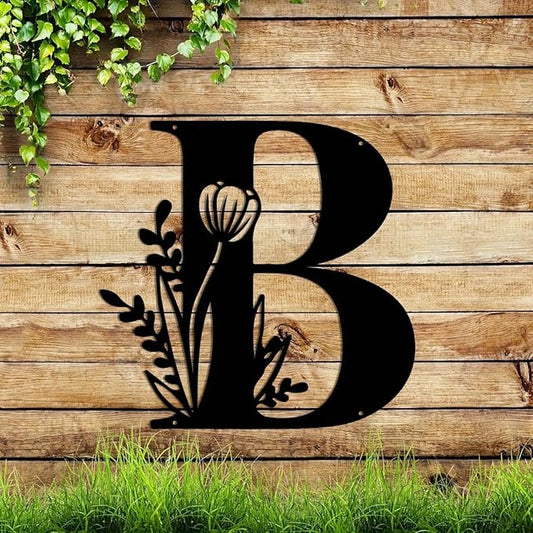 Metal Name Sign,Initial Welcome Letter Monogram Wall Decor,Wall Art Last Name Signs,Garden Door Decor for Outside,Wedding,House Warming Gift,12 inch in Height (Letter B)