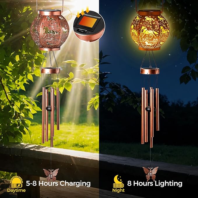 Horse Wind Chime, Waterproof Hanging Solar Light for Outdoor Courtyard is a for mom, Grandma, Sisters and Women on Christmas, Mother's Day and Thanksgiving
