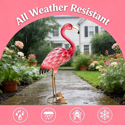 Ratuor Metal Flamingo Yard Decor Garden Statues,Outdoor Pink Flamingo for Backyard Patio Porch Decoration,Valentine's Day,Wedding,Party,Lawn Decorations