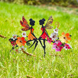Colorful Metal Fairy Garden Stake - Fairies on Flowering Tree Branch Statue, Rustproof Outdoor Indoor Decor for Patio, Yard, Wall & Fence(Fairys2)
