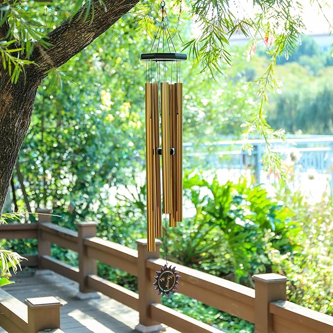 Taman Wind Chimes for Outside, 37” Sun Face Aluminum Deep Tone Wind Chimes Sympathy Memorial for Loss of a Loved One Condolence Gift Garden Patio Outdoor Home Decoration