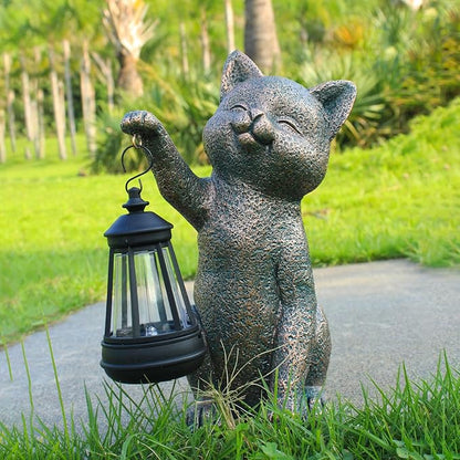 Solar Outdoor Cat Garden Statue,Outside Crafted Garden Sculptures & Statues for Patio, Yard, Lawn, Gardening Gifts for Women and Mom