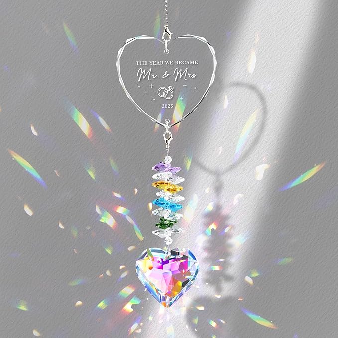 Engagement Gifts for Couples, Crystal Suncatcher Indoor Window, Mr and Mrs Gifts Ornament 2025, Just Married Gift for Newlywed Couple, Bride