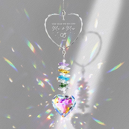 Engagement Gifts for Couples, Crystal Suncatcher Indoor Window, Mr and Mrs Gifts Ornament 2025, Just Married Gift for Newlywed Couple, Bride