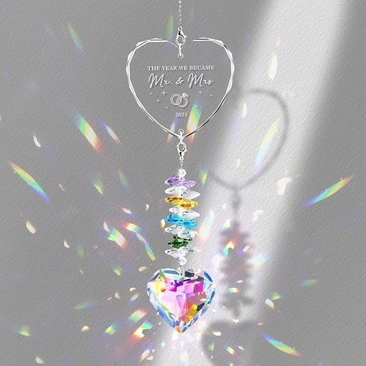 Engagement Gifts for Couples, Crystal Suncatcher Indoor Window, Mr and Mrs Gifts Ornament 2025, Just Married Gift for Newlywed Couple, Bride