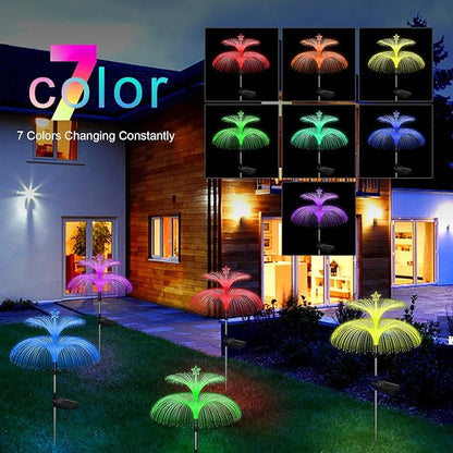 Weepong Solar Garden Lights 6 Pack New Upgraded Solar Lights Outdoor Waterproof 7 Color Changing Double Jellyfish and Star Flower Garden Decor Yard Lawn Christmas Decorations, Gifts for Women Mom