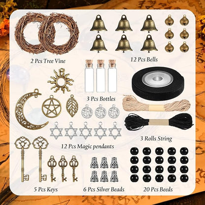 62 Pcs Witch Bells DIY Kit for Door Knob for Protection Witch Bell Witchy Decor Hanging Witchcraft Decorations Witches Wind Chimes Decor
