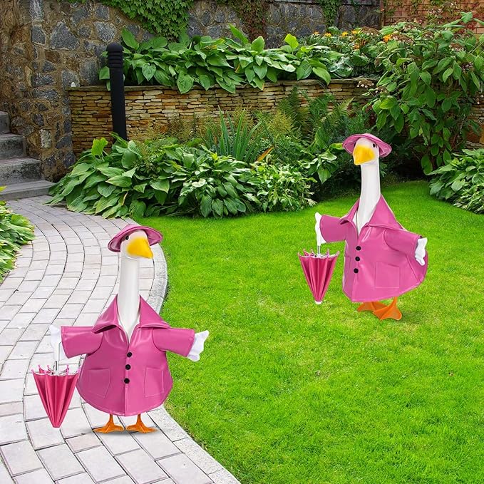 Raincoat Goose Outfits Spring Porch Goose Outfit Summer Yard Clothes for 23" Lawn Outdoor Garden Yard Patio Geese Statue Spring Summer Decor (Pink)