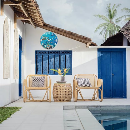 Crosstime Outdoor Clock Waterproof - 12" Sea Turtle Blue Ocean Beach Coastal Decor Indoor Outdoor Wall Clock for Patio, Pool, Garden, Backyard, Bathroom