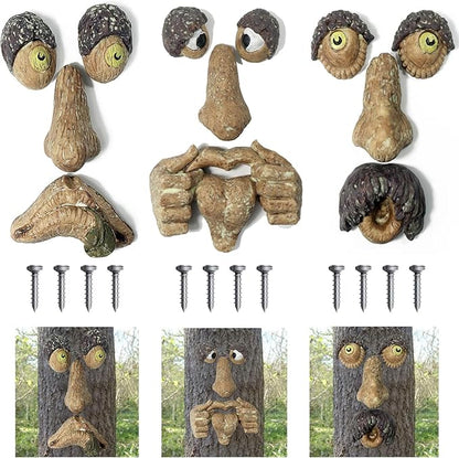 Tree Faces Decor Outdoor, Tree Face Outdoor Statues Old Man Trees Hugger Bark Ghost Yard Art Garden Decoration, Trees Decorations Outdoor for Halloween Easter