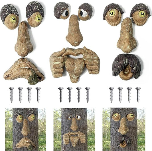 Tree Faces Decor Outdoor, Tree Face Outdoor Statues Old Man Trees Hugger Bark Ghost Yard Art Garden Decoration, Trees Decorations Outdoor for Halloween Easter