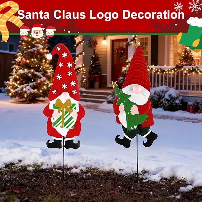 2 Pack Gnomes Decorative Garden Stakes for Christmas Decor,Outdoor Christmas Decorations for Home Yard Signs for Outdoor Decorations, Holiday New Year Spring Home Tomte Decor for Lawn Pathway Patio