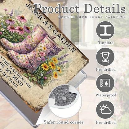 Personalized Garden Signs for Outside Custom Metal Tin Sign for Women, Funny Retro Welcome Metal Sign for Patio, Yard Rustic Home Decor Gifts for Mothers Day, Grandmas, and Gardening Lovers