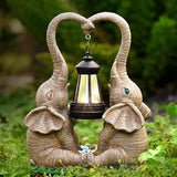 Elephant Statue Garden Decor with LED Solar Lights-Set of 2 Good Luck Elephant Outdoor Statue Elephant Gifts for Women Garden Statues for Yard Patio,Porch,Home for Women