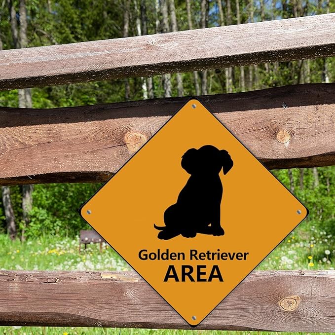 Caution Golden Retriever Crossing XING Tin Sign Golden Retriever Dog Area Warning Street Sign Golden Retriever Novelty Road Sign for Outdoor Home Driveway Garden Yard Park 12x12in
